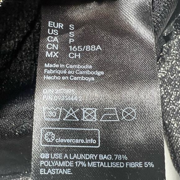 H&M Metallic Crop Top Womens S Black Sparkly Open Back Spacecore Going Out - Picture 5 of 5